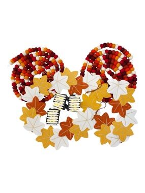 Pom Pom & Leaf Garlands and Micro Fairy Light Fall Decor Bundle, 6 Items